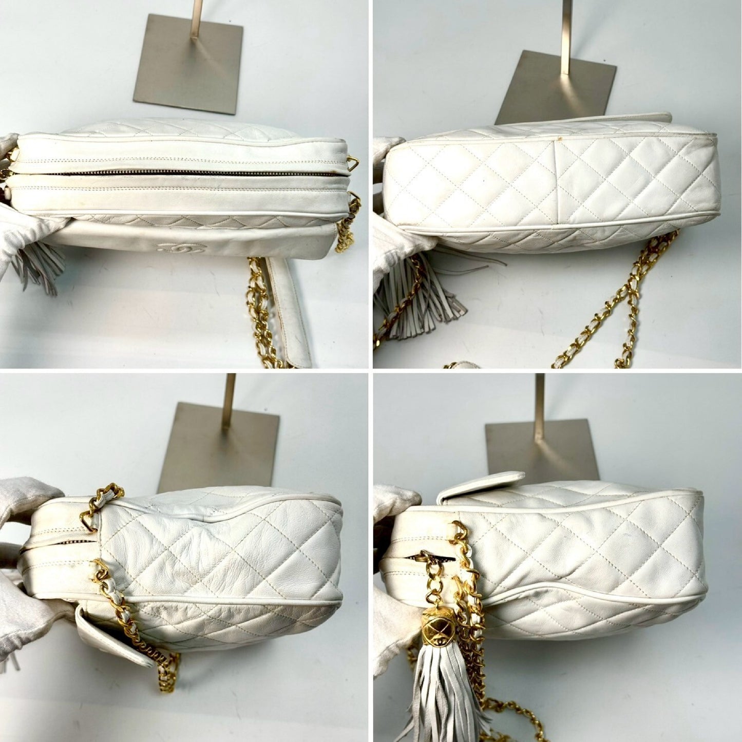 CHANEL Matelasse Lambskin Coco Mark Fringed Chain Shoulder Bag White No Serial Number Seal Shoulder Bag