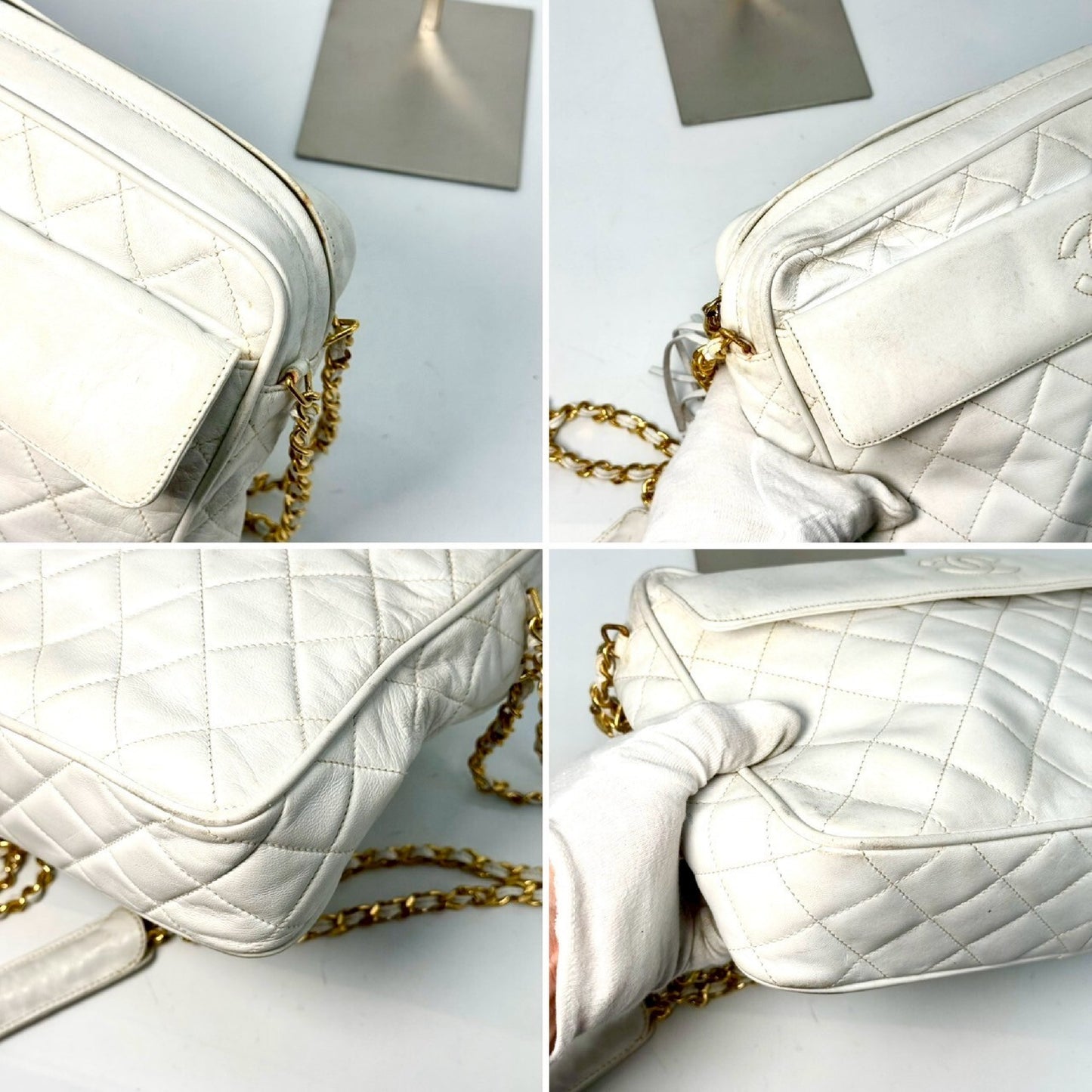 CHANEL Matelasse Lambskin Coco Mark Fringed Chain Shoulder Bag White No Serial Number Seal Shoulder Bag
