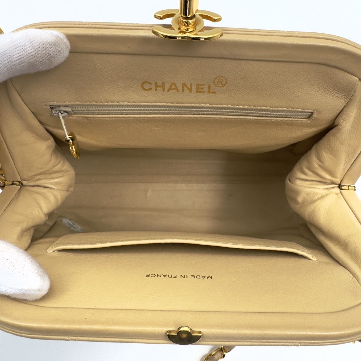 CHANEL Chain Shoulder Bag with Coco Mark, Beige