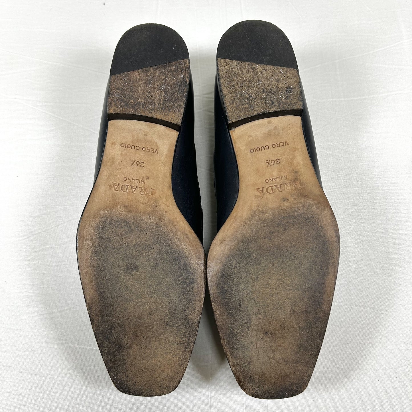 PRADA PRADA Square Toe Loafers, Size 36 1/2, Navy