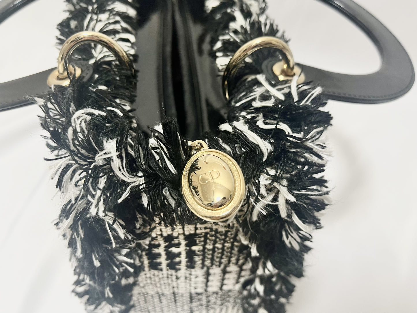 Dior Lady Dior Patent Leather Tweed 2-Way Handbag Black