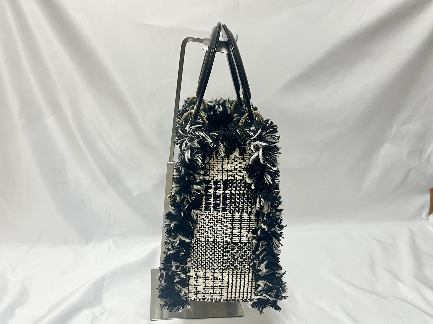 Dior Lady Dior Patent Leather Tweed 2-Way Handbag Black