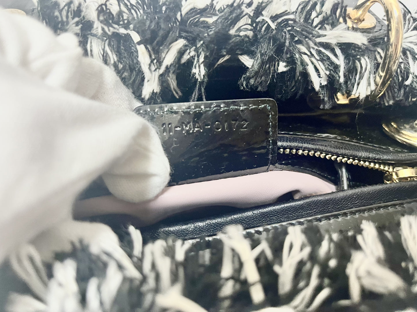 Dior Lady Dior Patent Leather Tweed 2-Way Handbag Black