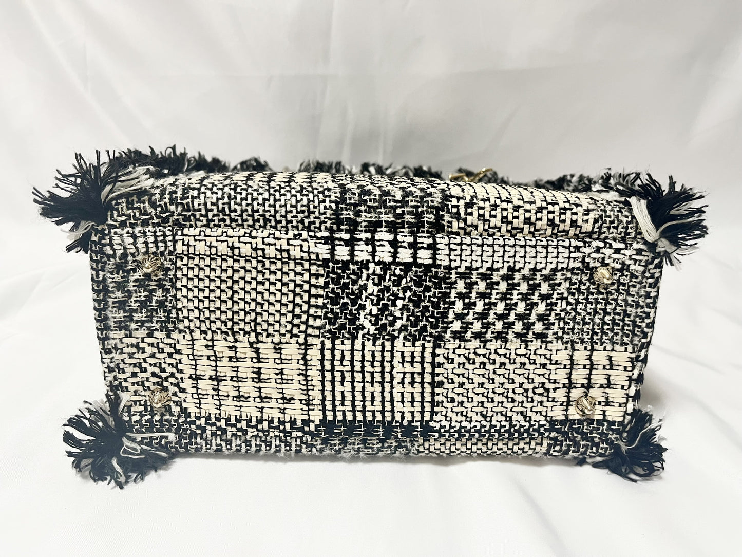 Dior Lady Dior Patent Leather Tweed 2-Way Handbag Black