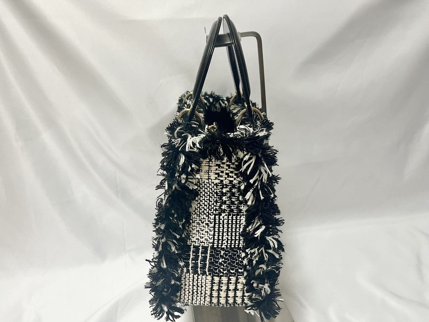 Dior Lady Dior Patent Leather Tweed 2-Way Handbag Black