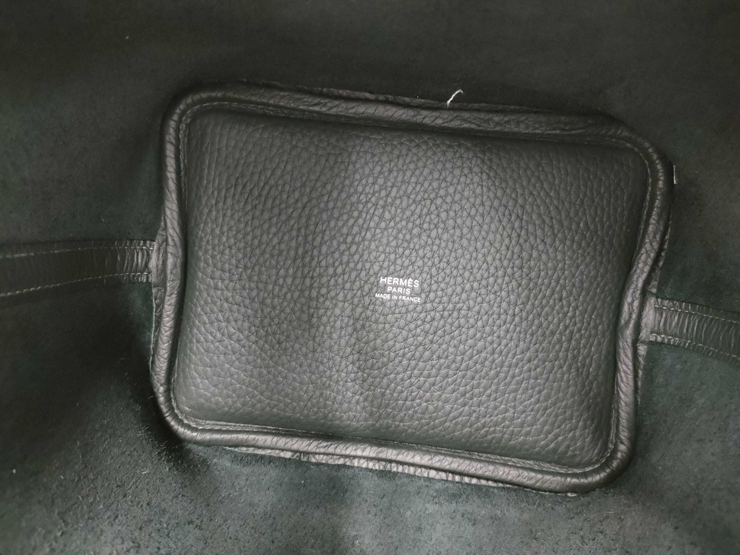 HERMES Picotin Lock PM size handbag in dark green with silver hardware