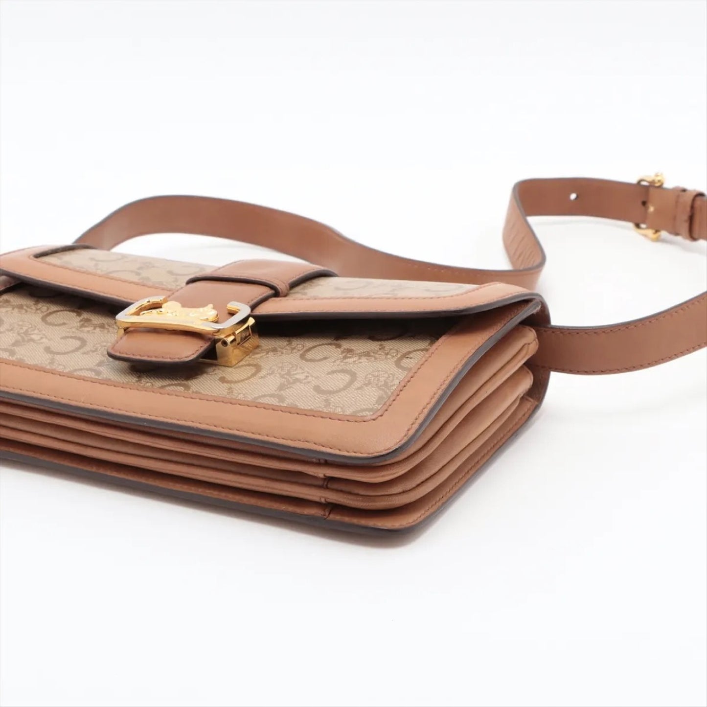CELINE C Macadam Carriage Hardware PVC and Leather Shoulder Bag Brown