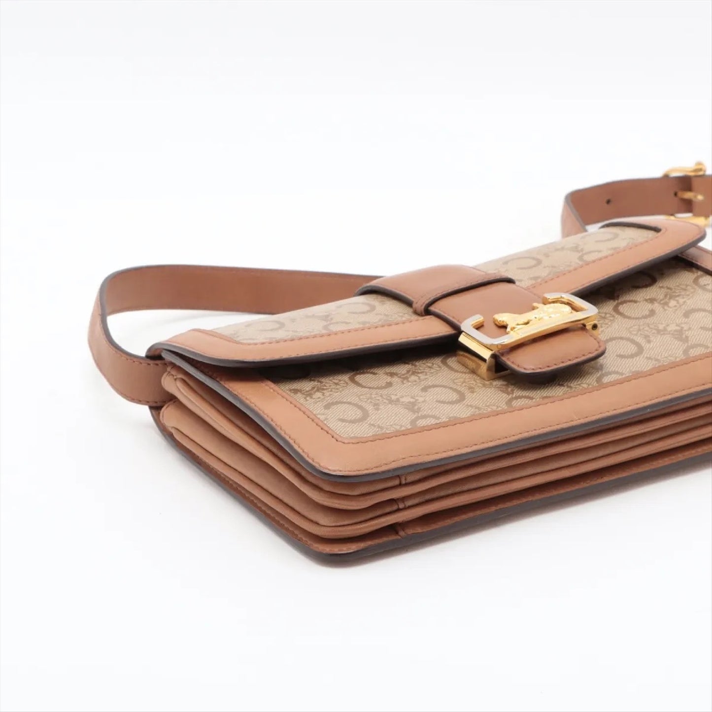 CELINE C Macadam Carriage Hardware PVC and Leather Shoulder Bag Brown