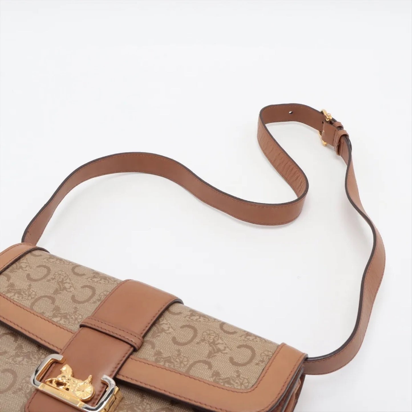 CELINE C Macadam Carriage Hardware PVC and Leather Shoulder Bag Brown