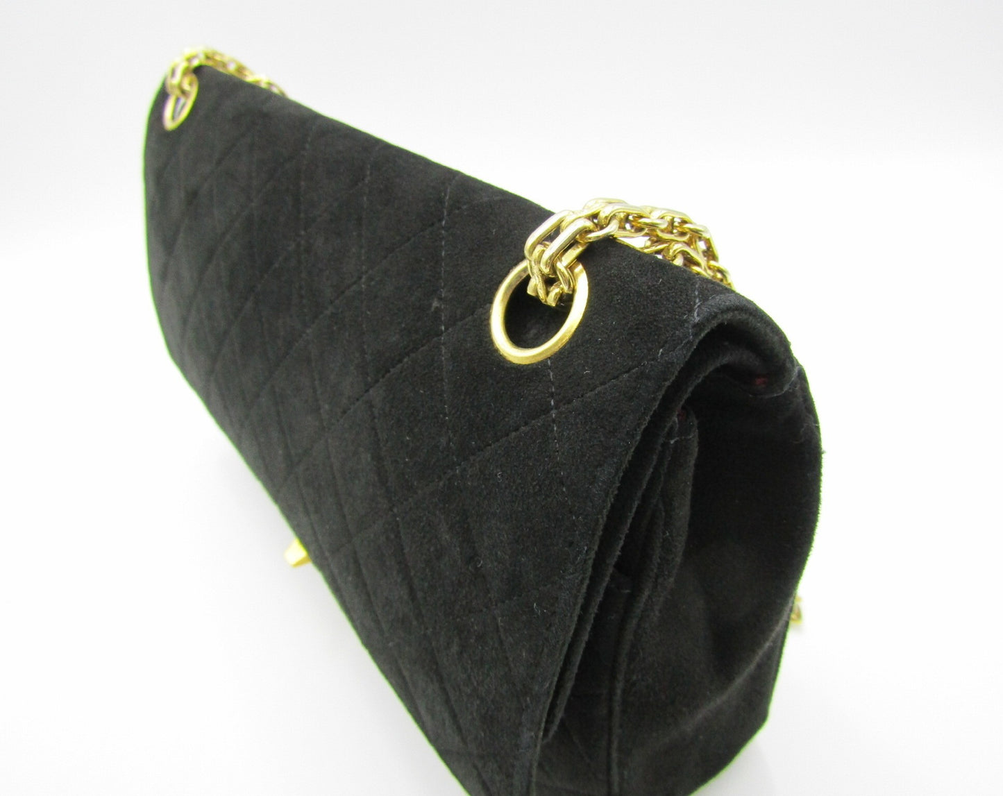 CHANEL Matelasse Chain Shoulder Bag, 25cm, Double Flap, Suede, Black, G Hardware