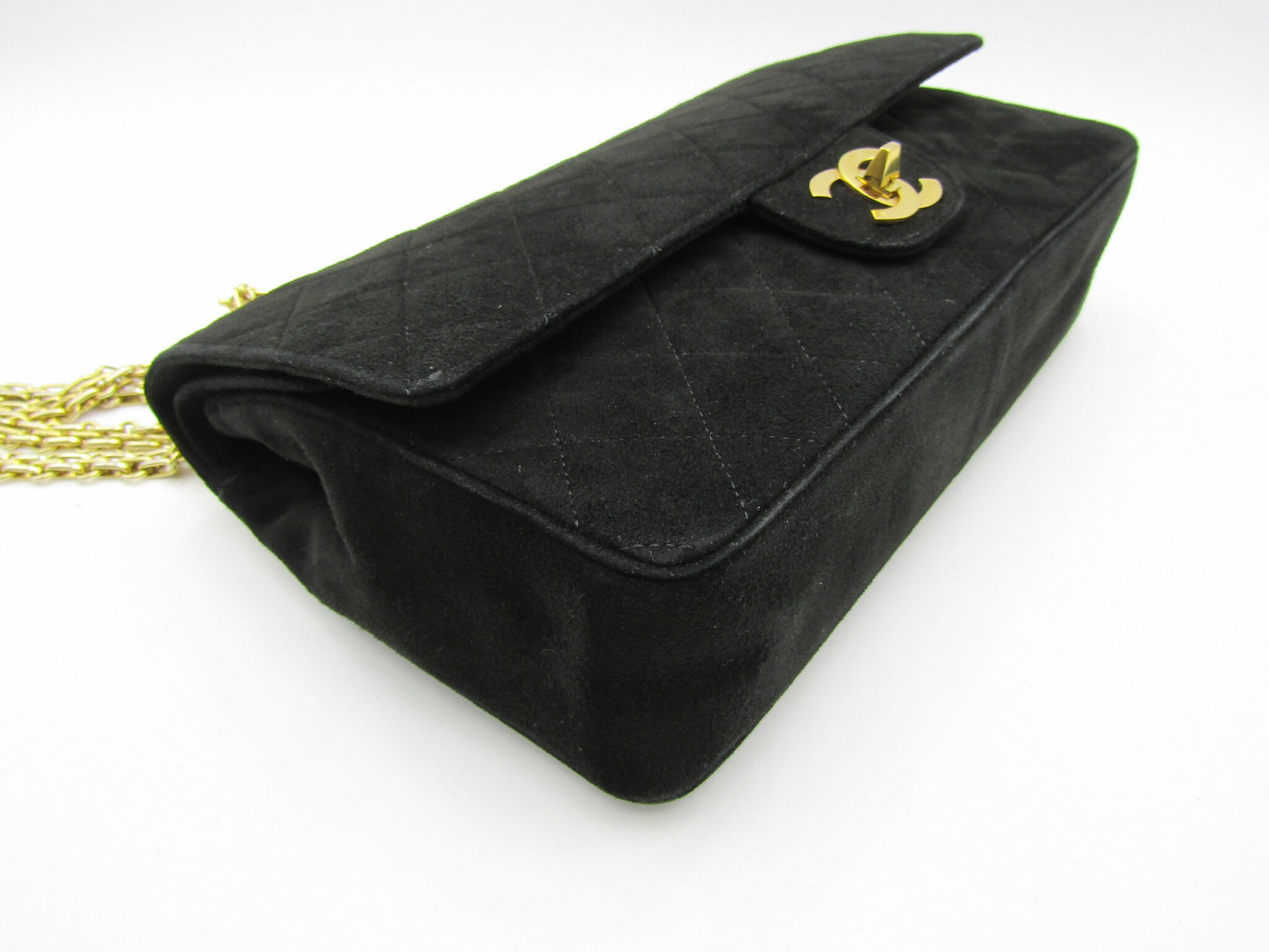 CHANEL Matelasse Chain Shoulder Bag, 25cm, Double Flap, Suede, Black, G Hardware
