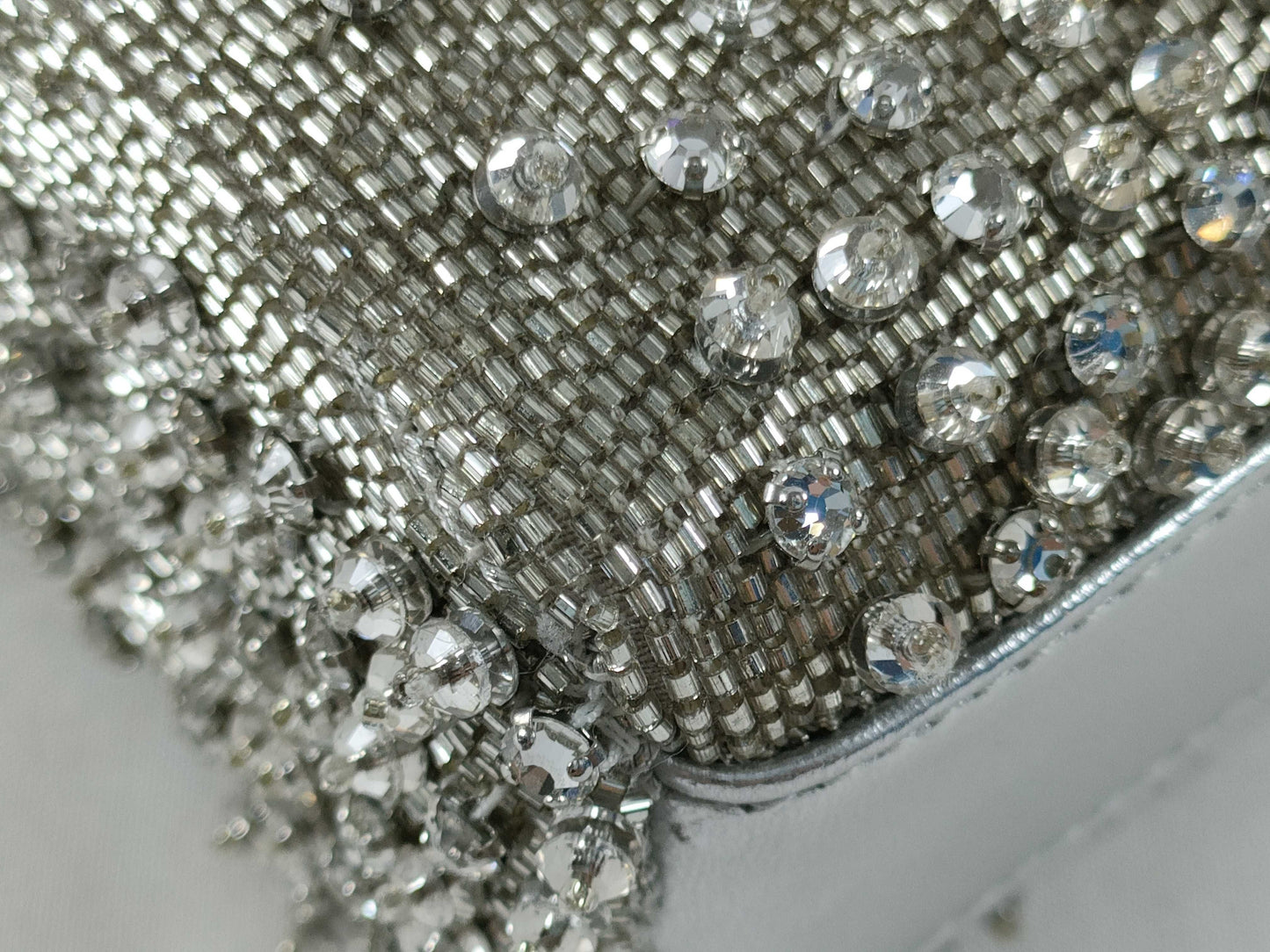 Dior D-Joy Micro Silver Lambskin Beaded Rhinestone 2-Way Handbag