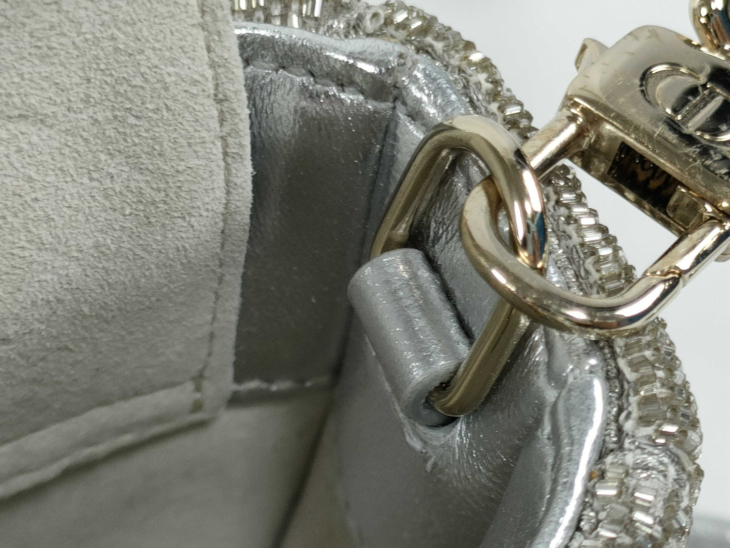 Dior D-Joy Micro Silver Lambskin Beaded Rhinestone 2-Way Handbag