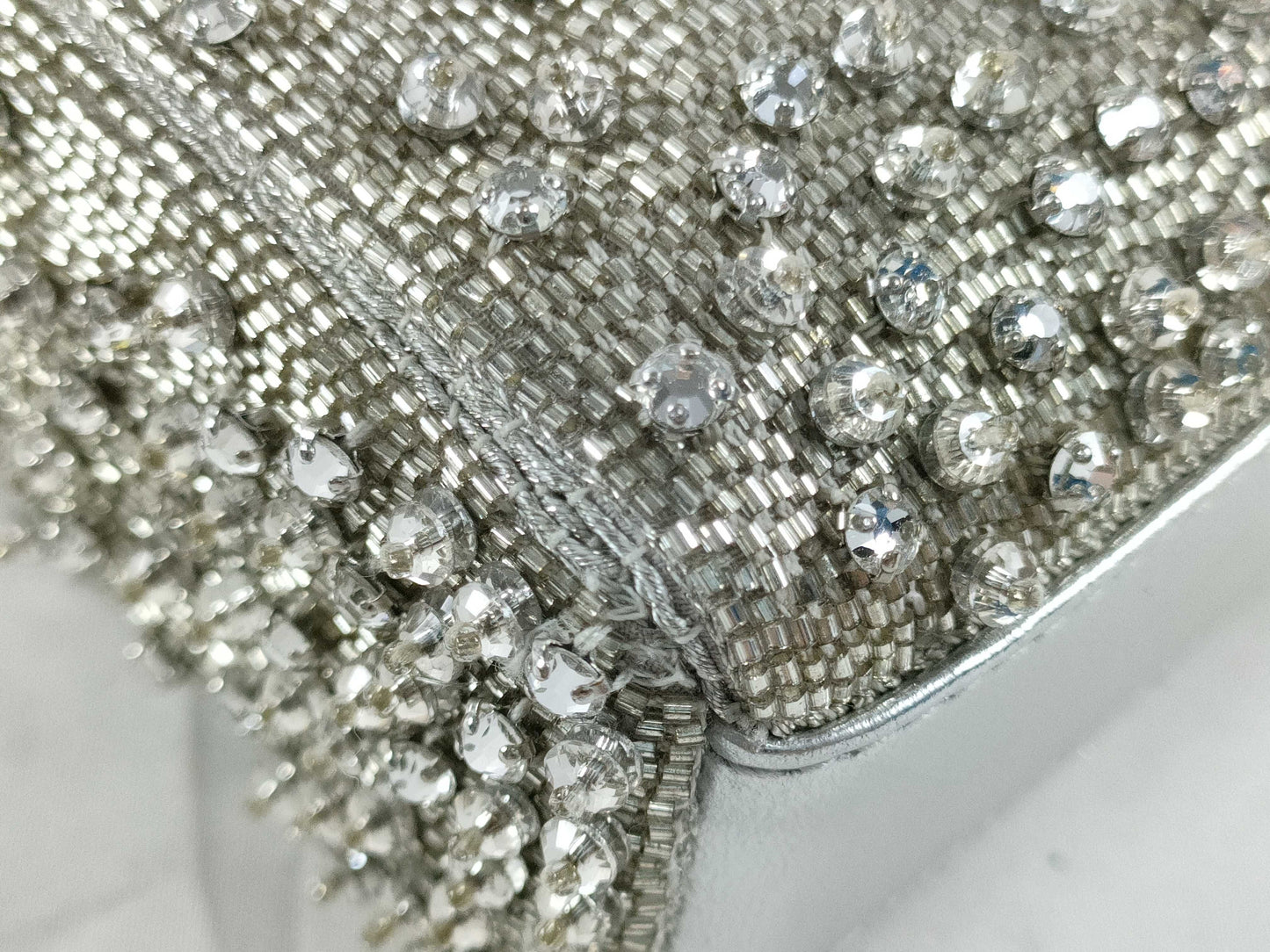 Dior D-Joy Micro Silver Lambskin Beaded Rhinestone 2-Way Handbag