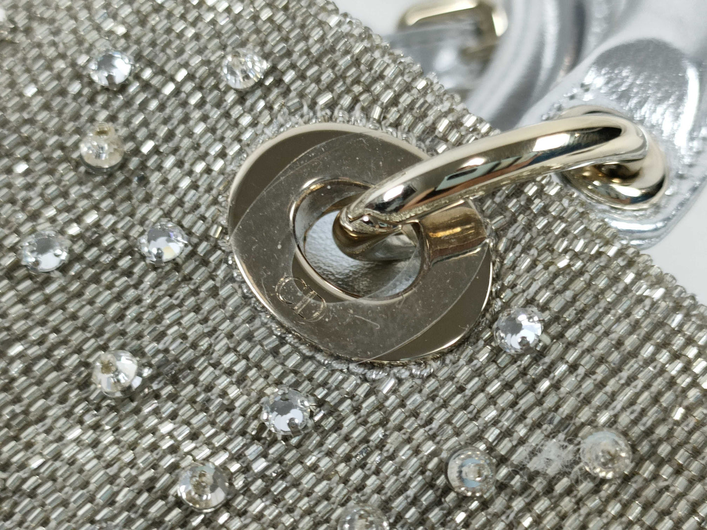 Dior D-Joy Micro Silver Lambskin Beaded Rhinestone 2-Way Handbag
