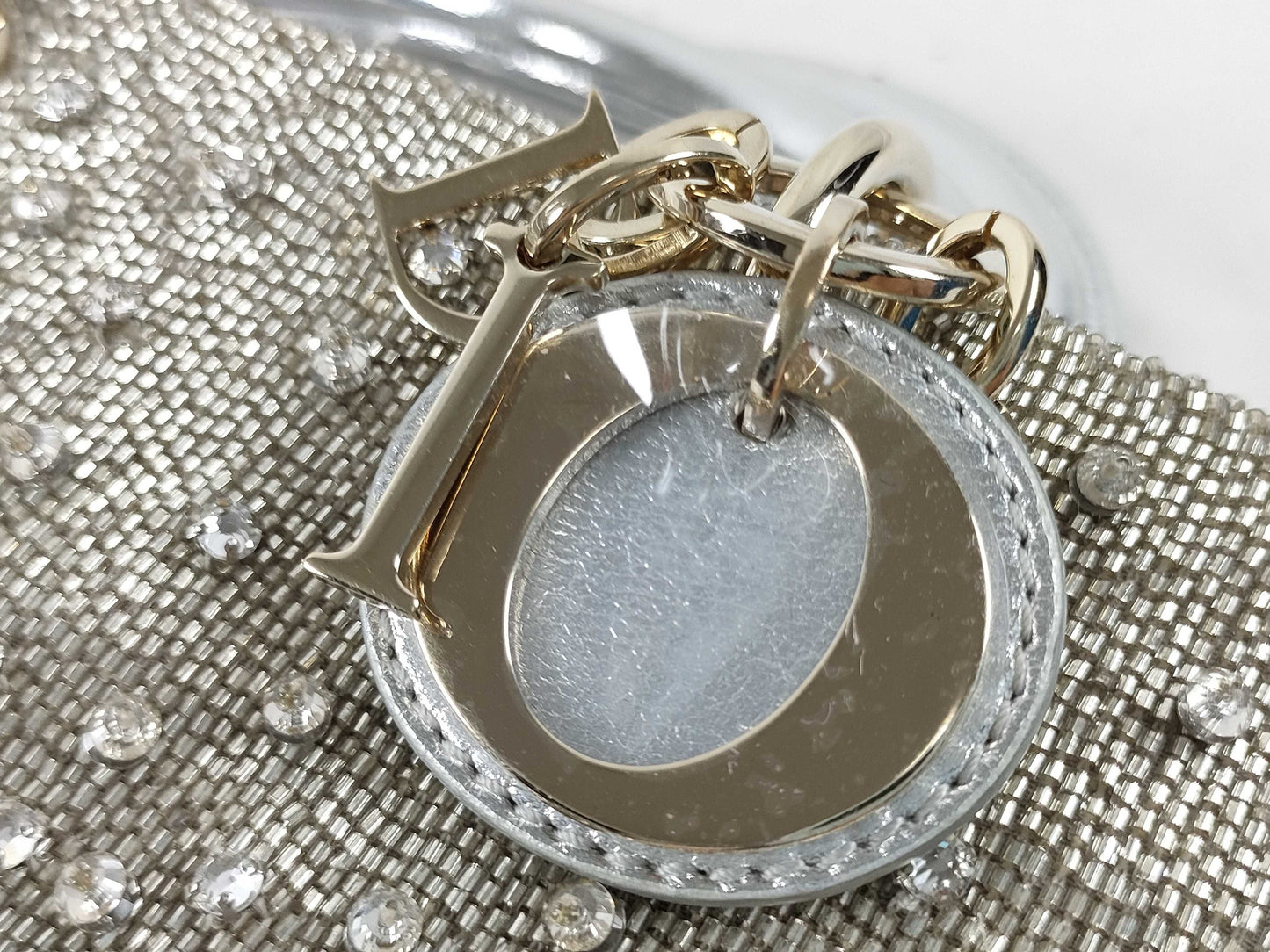 Dior D-Joy Micro Silver Lambskin Beaded Rhinestone 2-Way Handbag