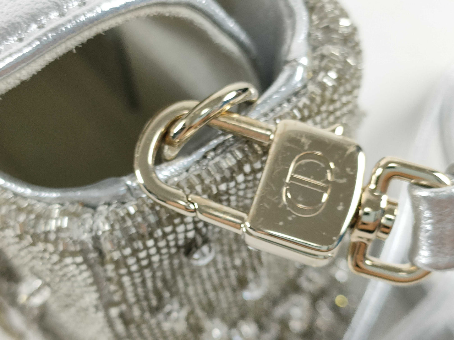 Dior D-Joy Micro Silver Lambskin Beaded Rhinestone 2-Way Handbag