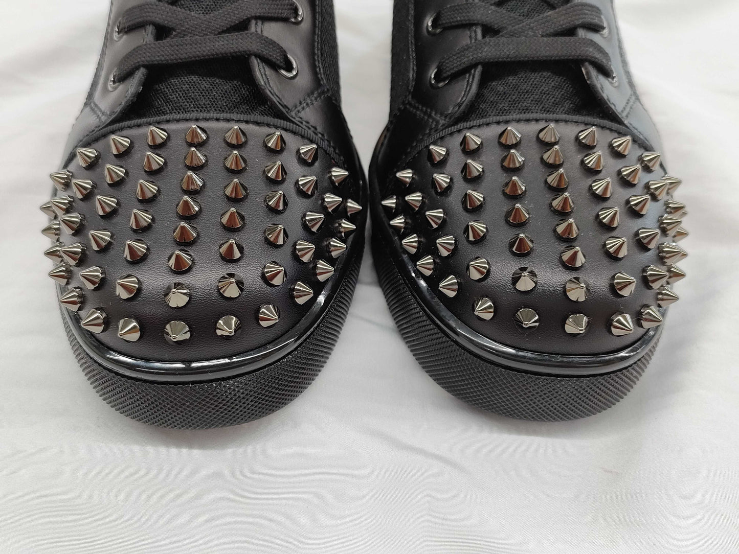 Christian Louboutin Men's Spiked Calfskin Mesh High-Top Sneakers in Black, Size 44.5