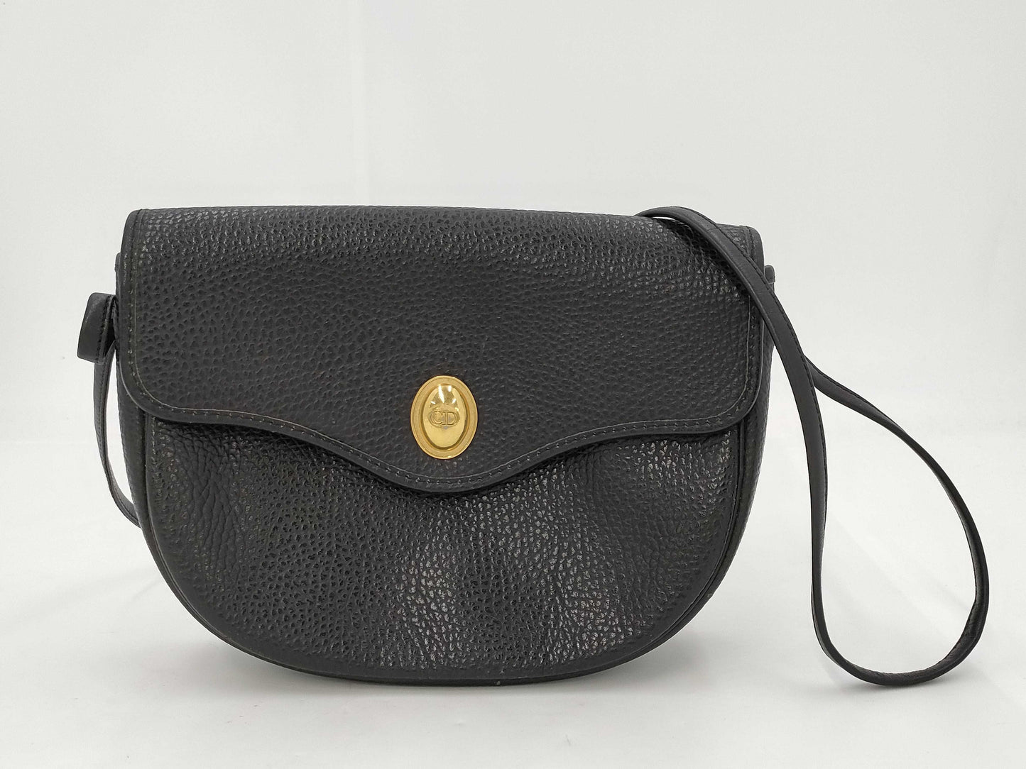 Dior Leather Shoulder Bag with Logo Hardware, Black