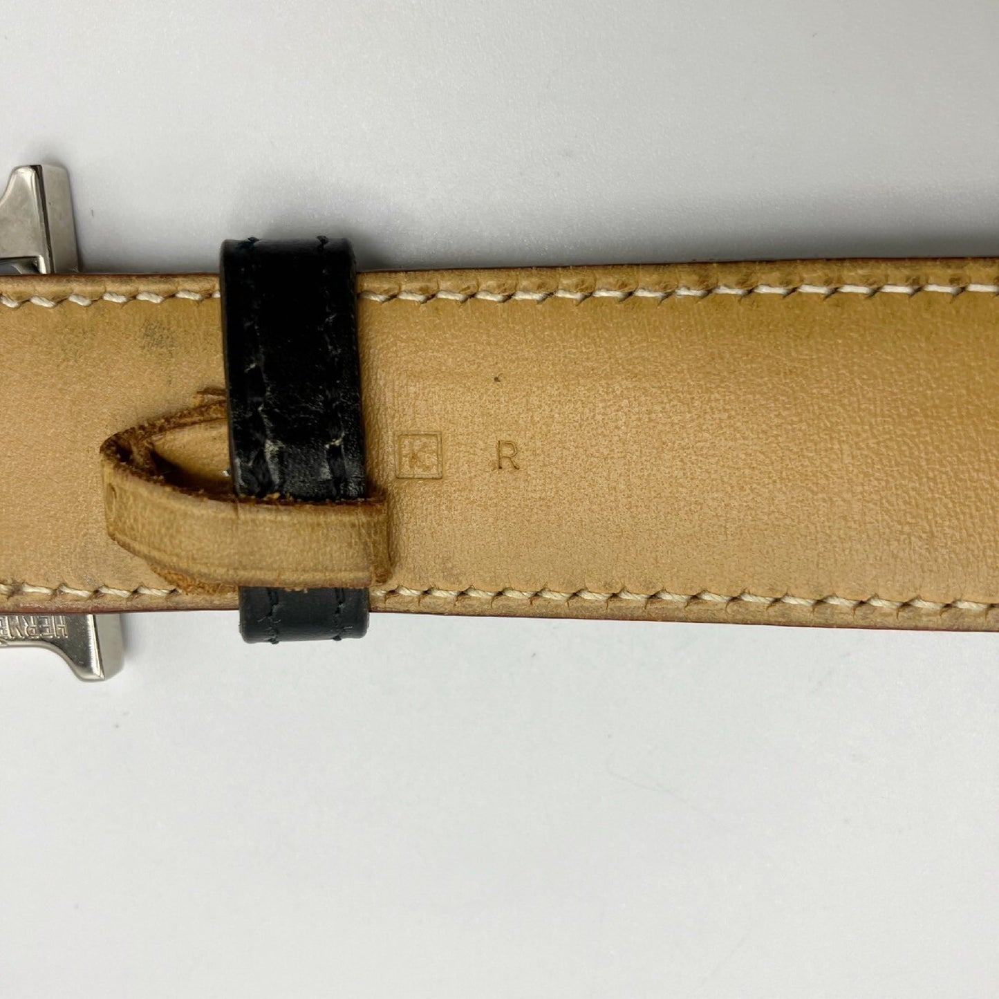 HERMES Leather Belt Engraved K Belt