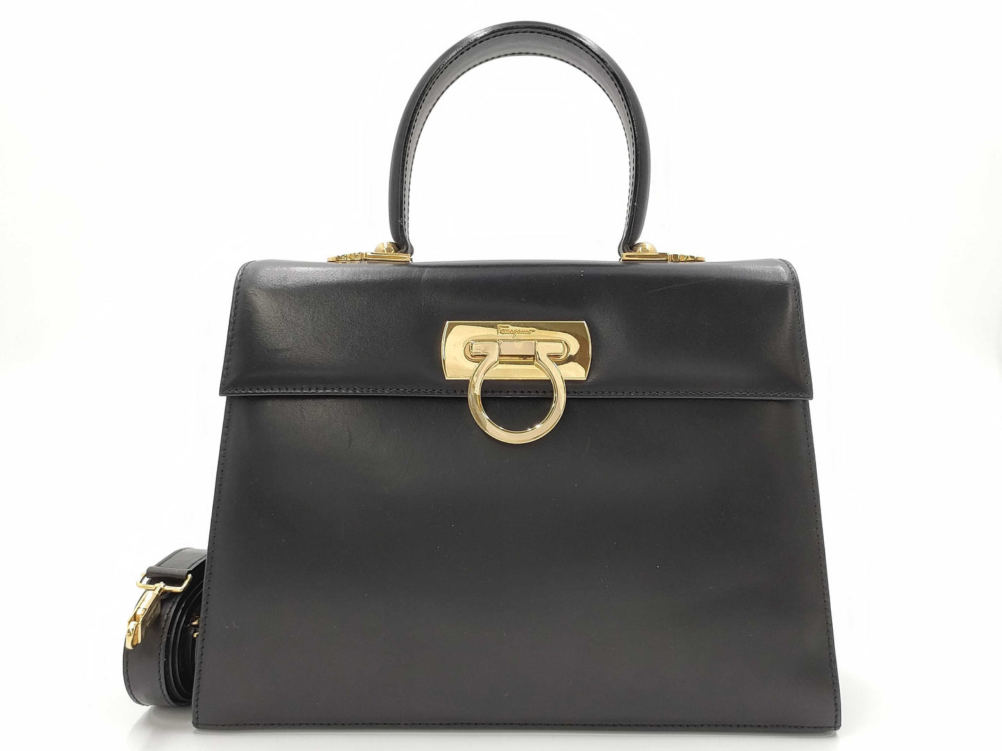 Salvatore Ferragamo Gancini Leather Handbag, Black, 2-Way