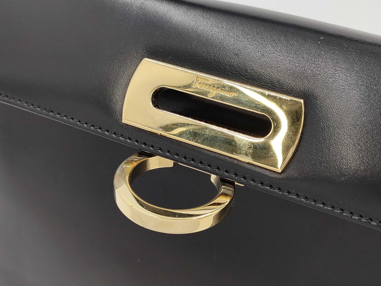 Salvatore Ferragamo Gancini Leather Handbag, Black, 2-Way
