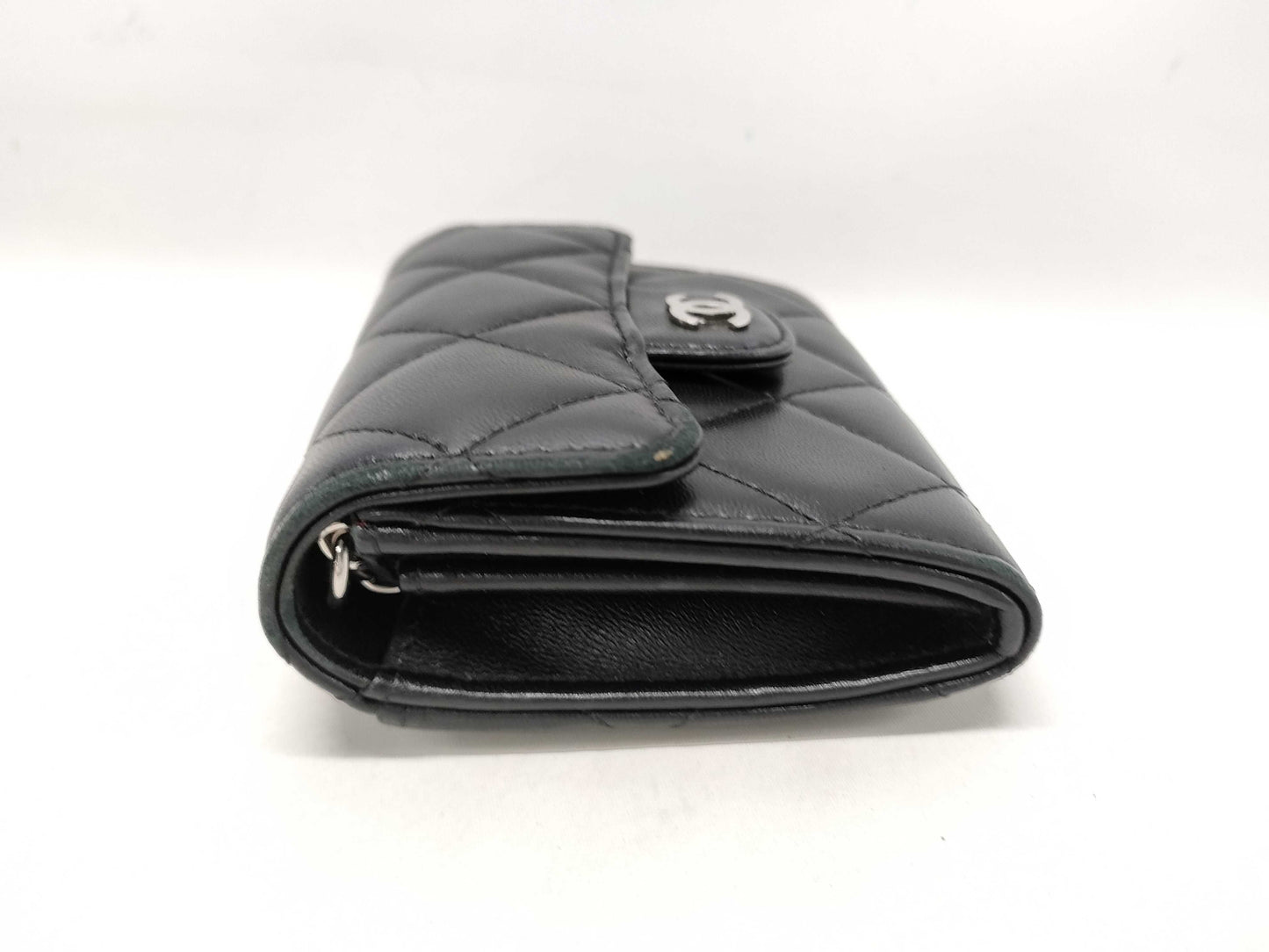 CHANEL Classic Mini Chain Wallet Matelasse, Black, Lambskin, AP0238, Size 30