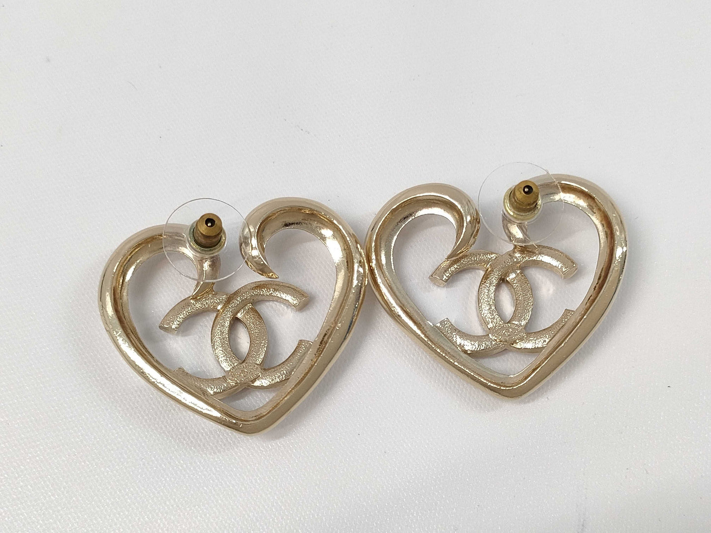 CHANEL CHANEL Earrings Gold Rhinestone Heart Coco Mark F23C Earrings