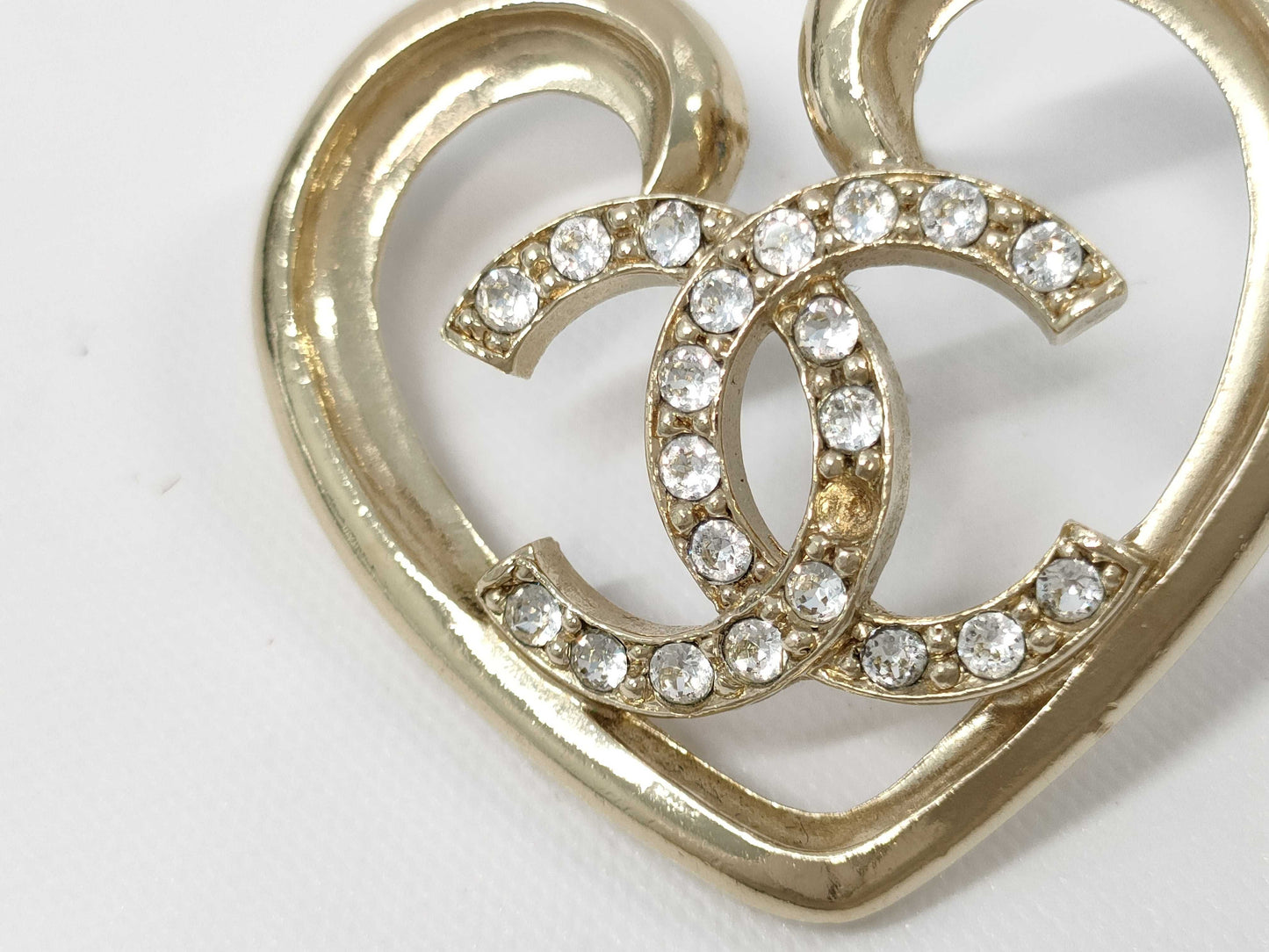 CHANEL CHANEL Earrings Gold Rhinestone Heart Coco Mark F23C Earrings