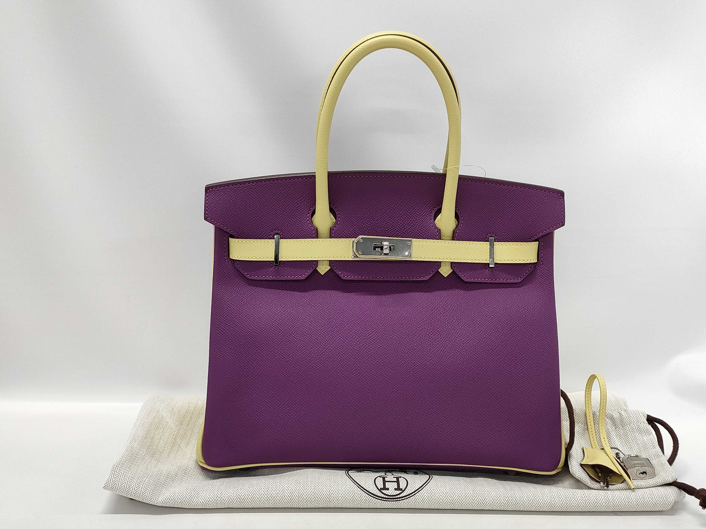 HERMES Birkin 30 Personal Order, Epsom Leather, Anemone, Jaune Poussin, Silver Hardware, T-Stamp, Handbag