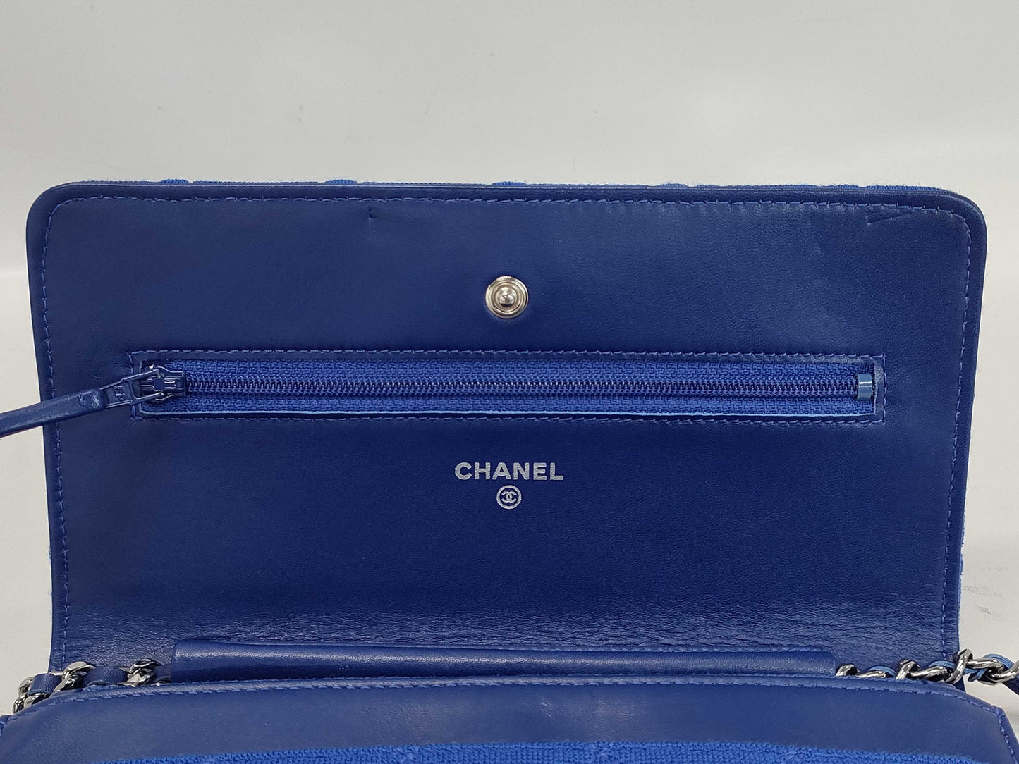 CHANEL Chain Wallet 2.55 Matelasse Cotton Blue Silver Hardware 18 Series with Sticker and Card Included Shoulder Bag