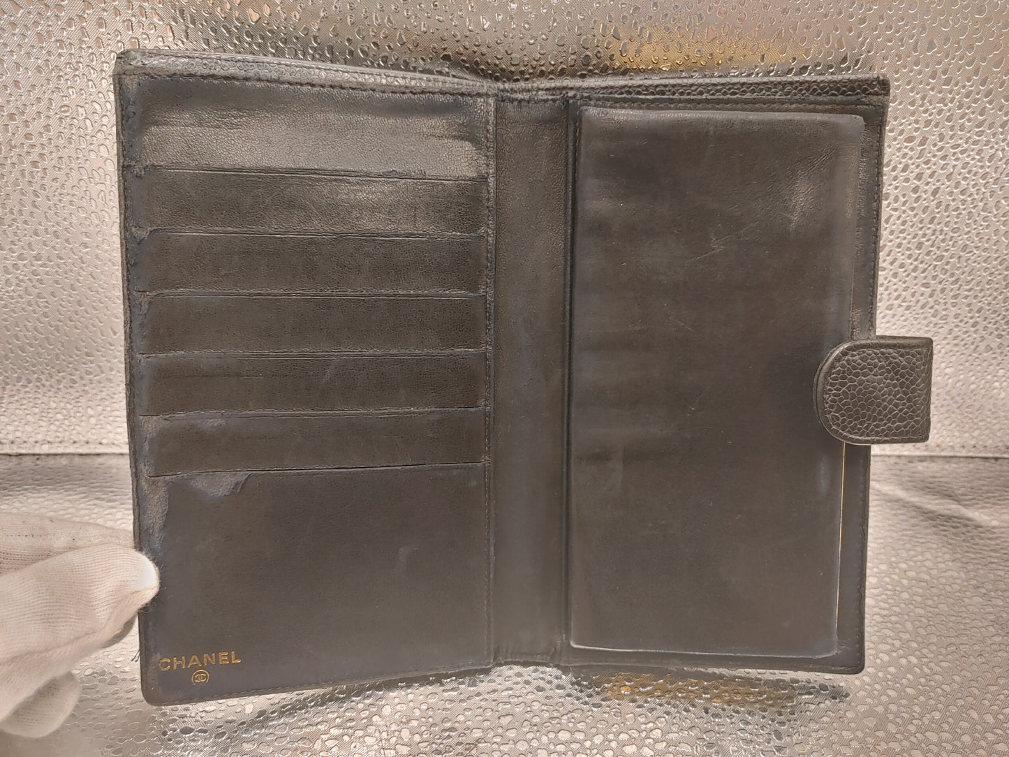 CHANEL Coco Mark Bifold Long Wallet with Seal, 6094776, Black Caviar Skin, with Certificate of Authenticity and Box