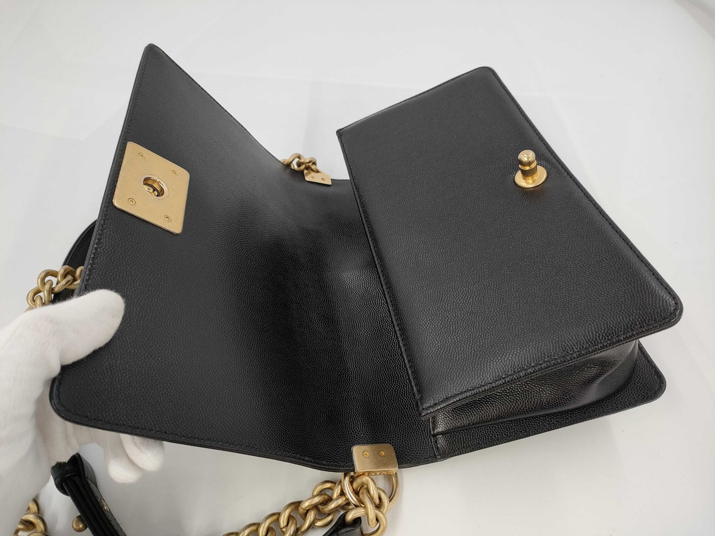 CHANEL Boy Chanel Caviar Skin Black GP 26 Series Shoulder Bag