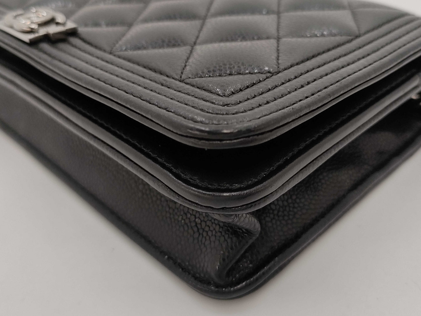 CHANEL Boy Chanel Caviar Skin Chain Wallet with Random Plate Shoulder Bag