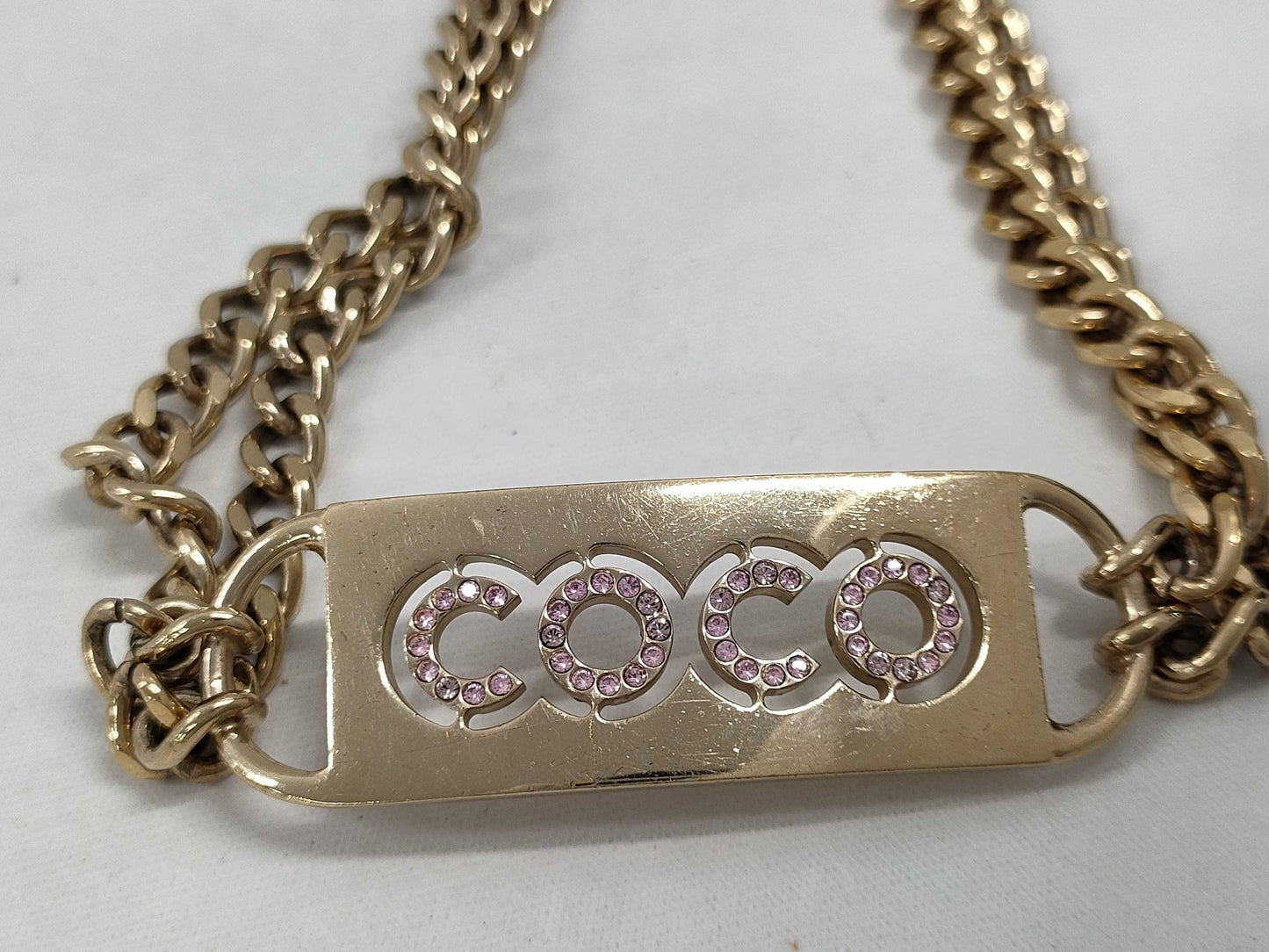 CHANEL COCO Mark COCO Logo Rhinestone Chain Belt with Rice