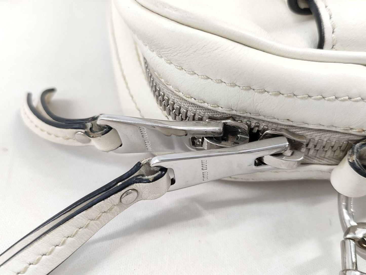 Miu Miu Beaded Leather Shoulder Bag in White