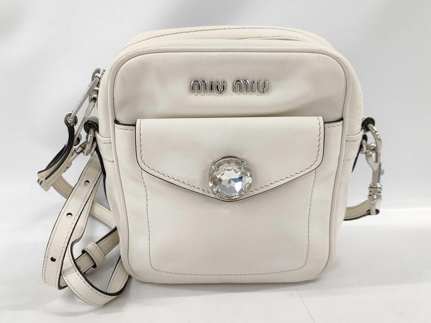 Miu Miu Beaded Leather Shoulder Bag in White