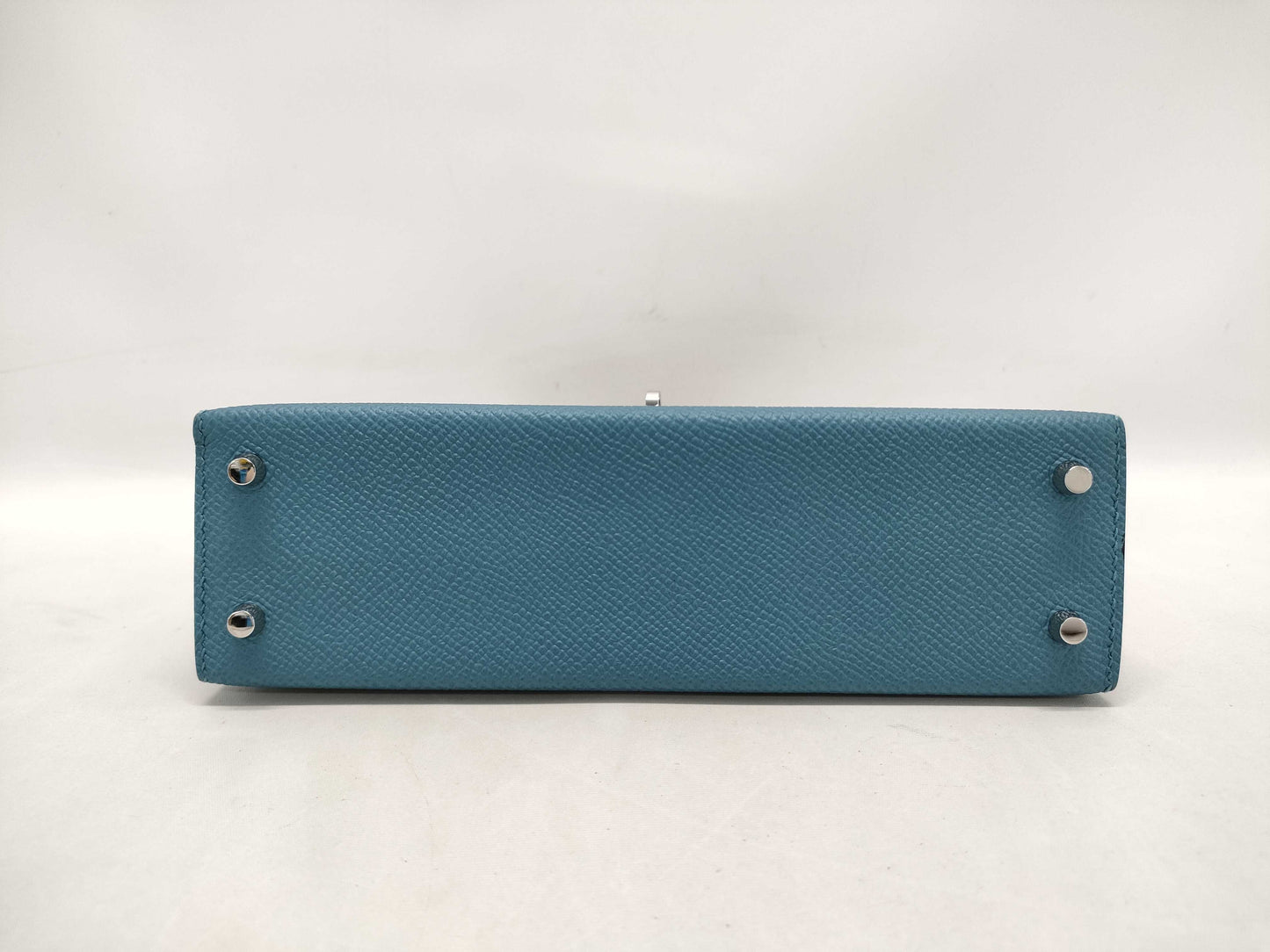 HERMES Kelly Hermès Mini Kelly Epson Tricolor Blue Jean Ecru Sesame Silver Hardware Double Stamp Shoulder Bag