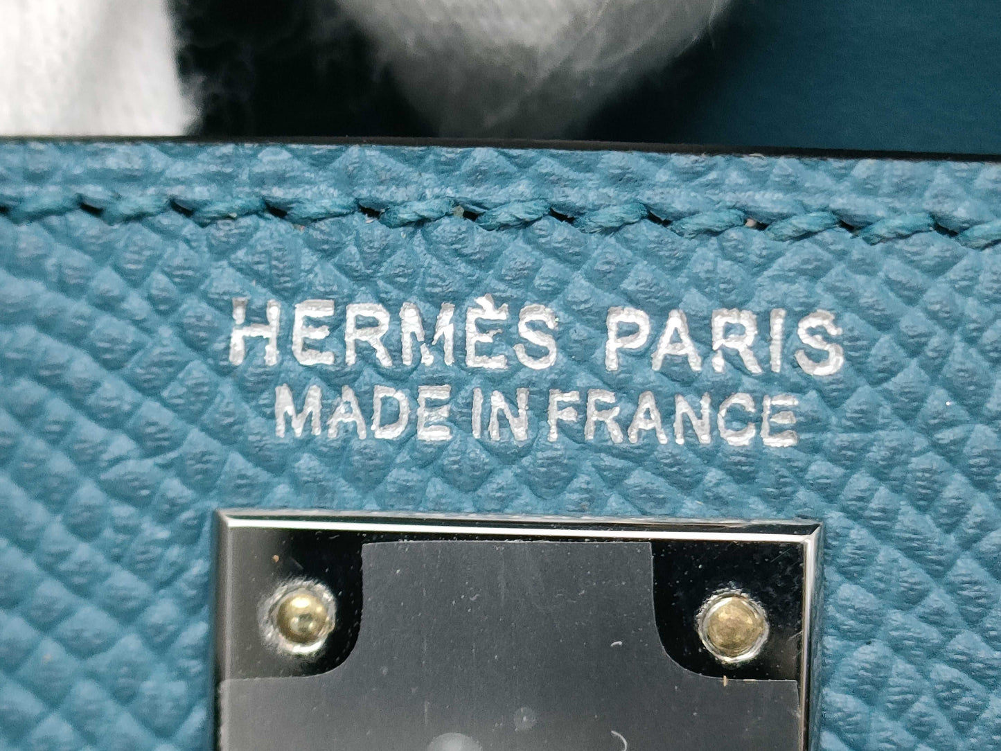 HERMES Kelly Hermès Mini Kelly Epson Tricolor Blue Jean Ecru Sesame Silver Hardware Double Stamp Shoulder Bag