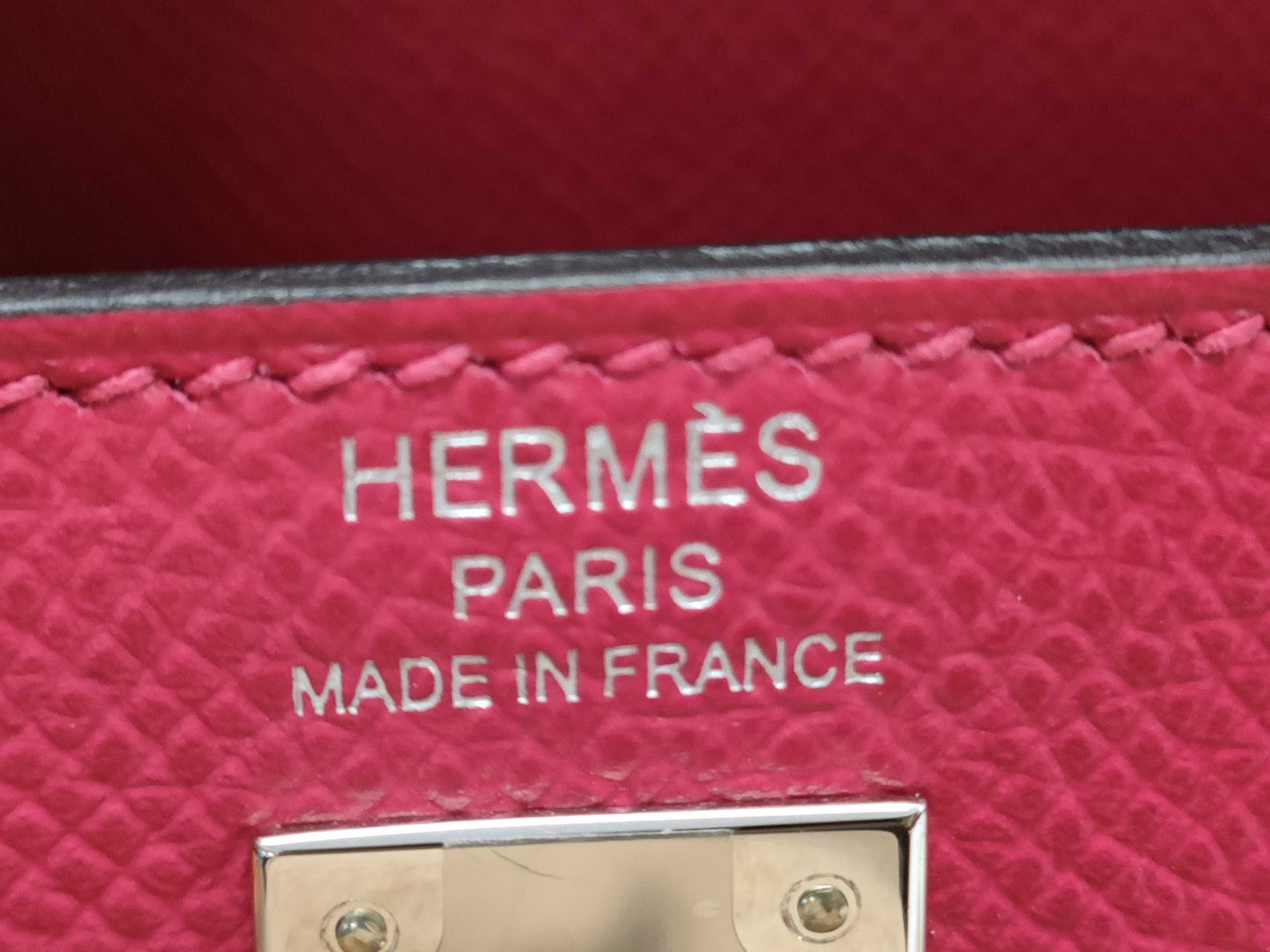 HERMES Kelly 25 Epsom Leather, Raspberry Leather, Silver Hardware, Z Stamp, Shoulder Bag