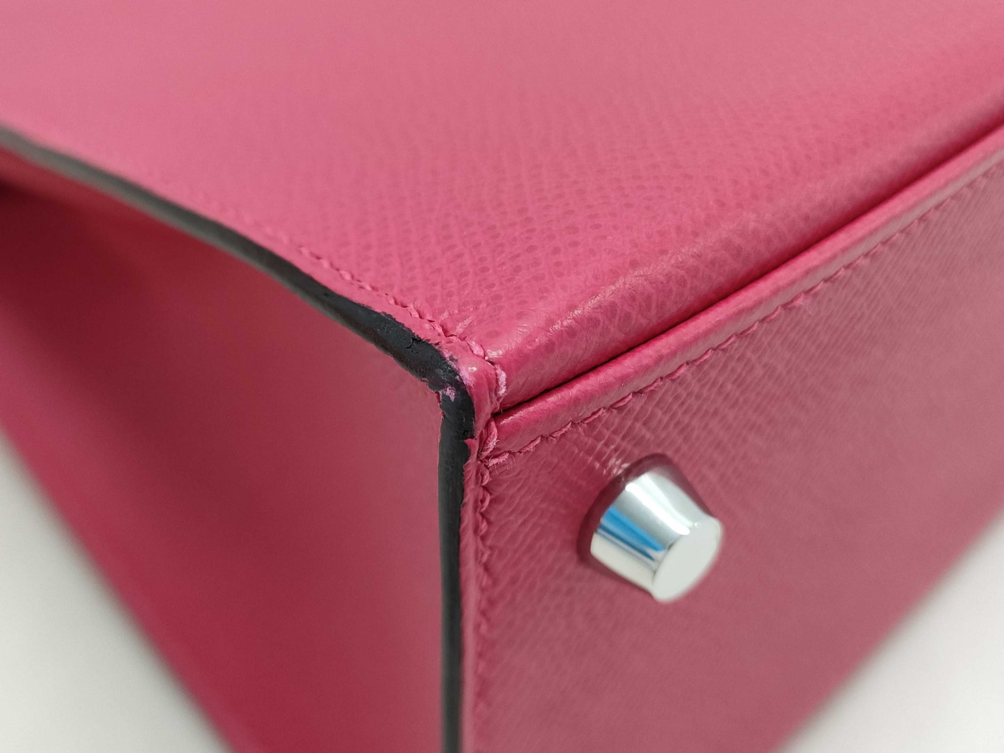 HERMES Kelly 25 Epsom Leather, Raspberry Leather, Silver Hardware, Z Stamp, Shoulder Bag