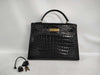 HERMES Kelly 32 Serie Caiman Black with Gold Hardware ○L Handbag