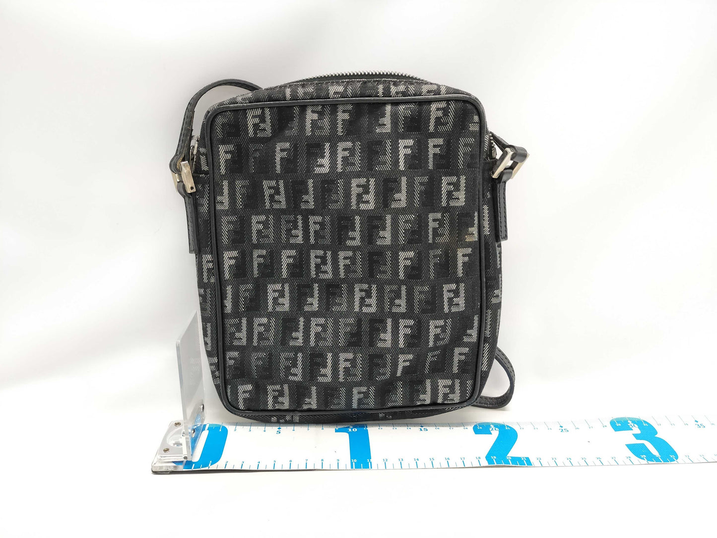 FENDI Zucchino Canvas and Leather Shoulder Bag Black 8BT053 Bag
