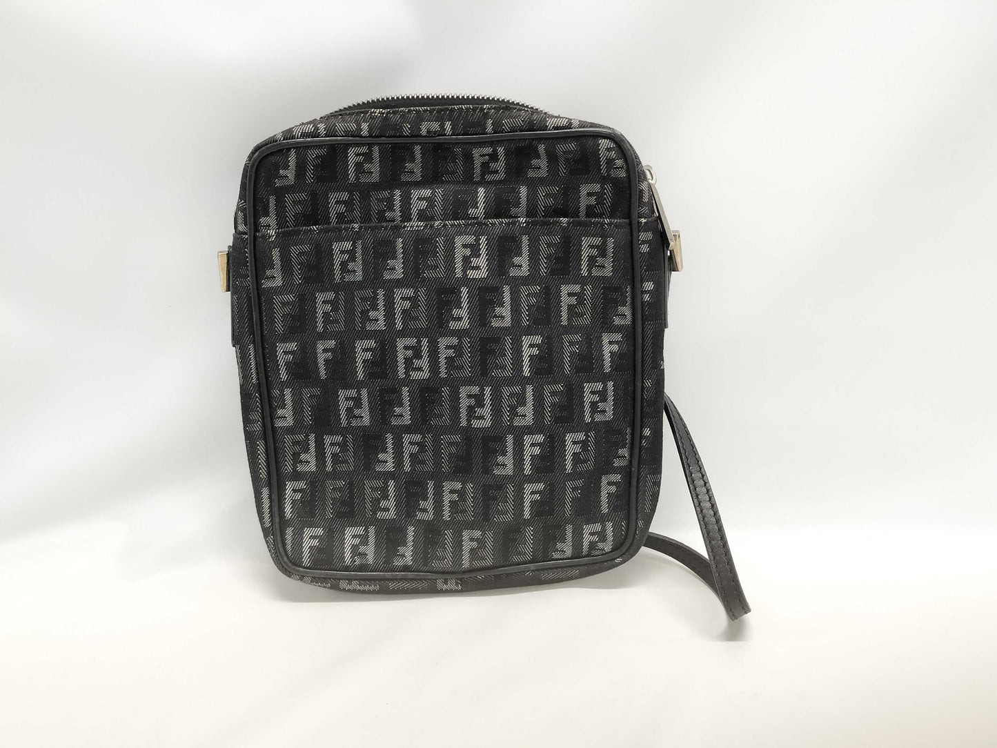 FENDI Zucchino Canvas and Leather Shoulder Bag Black 8BT053 Bag