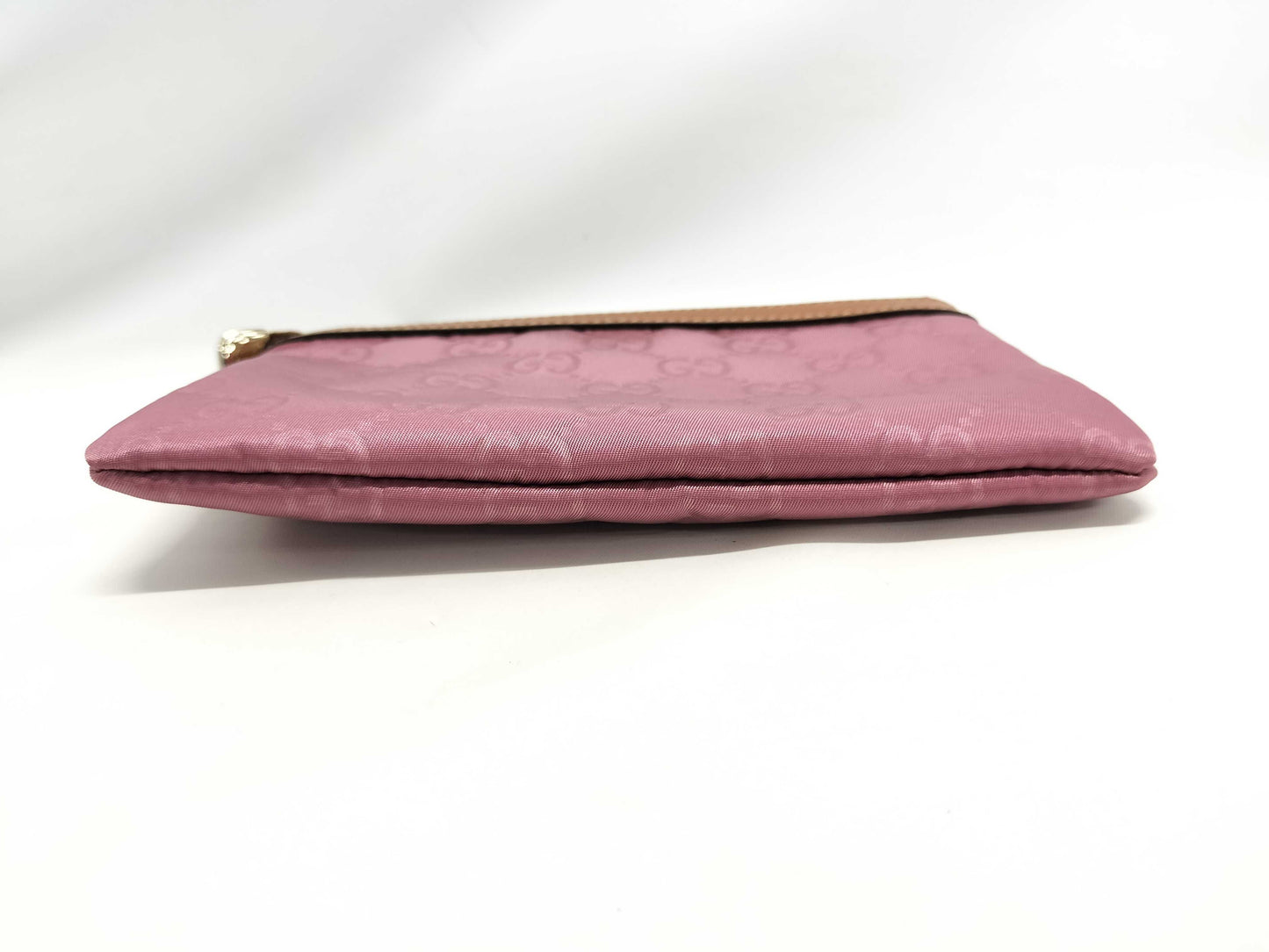 GUCCI GG Nylon Leather Pouch in Pink and Brown