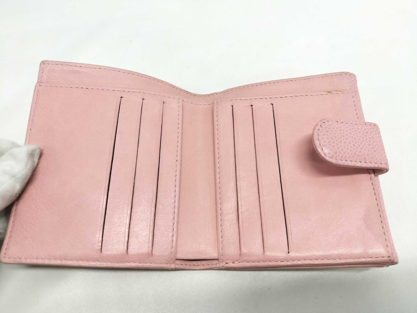 CHANEL Caviar Skin Coco Mark Double Hook Bifold Wallet Pink 9 Series Wallet