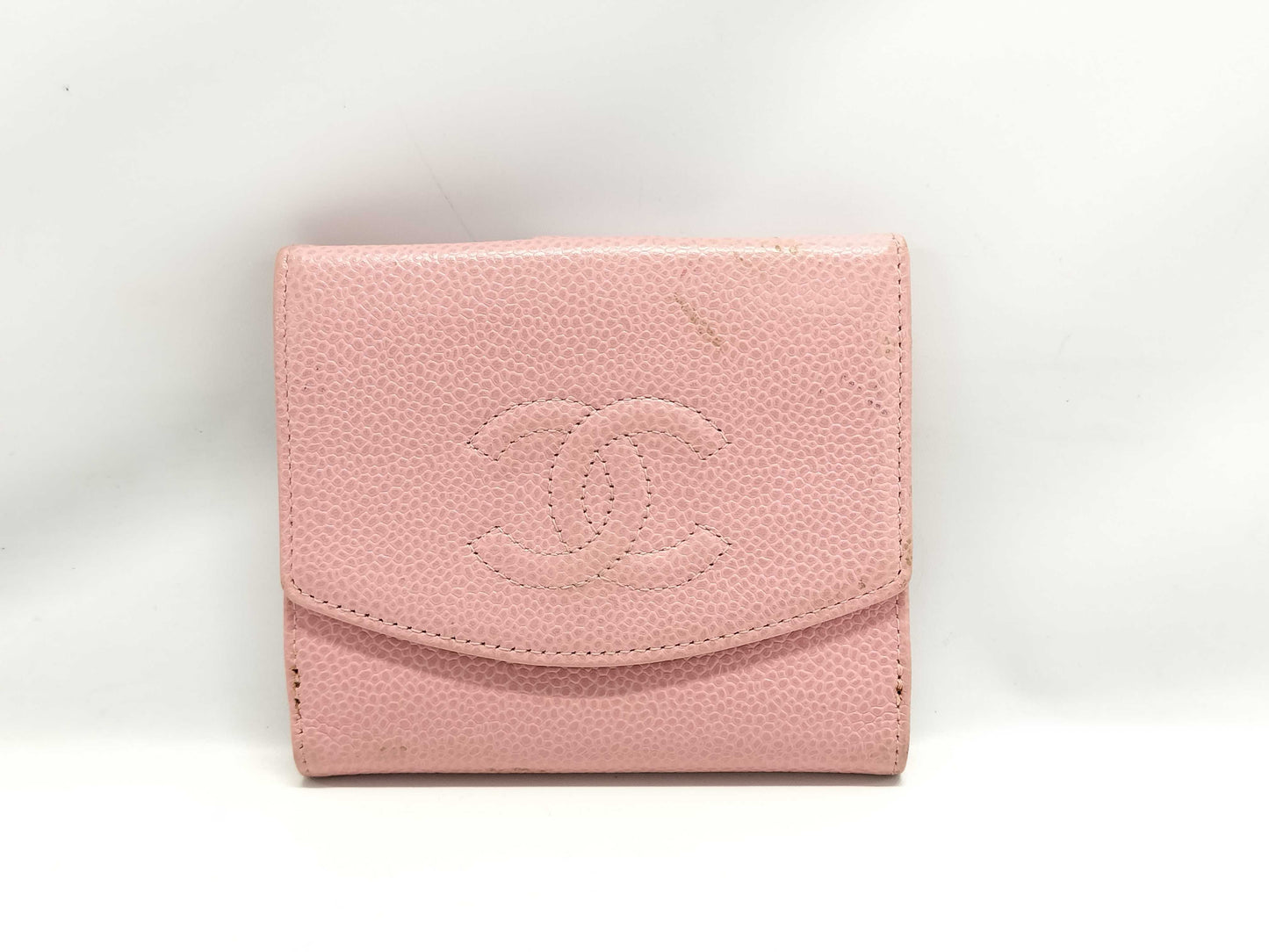 CHANEL Caviar Skin Coco Mark Double Hook Bifold Wallet Pink 9 Series Wallet