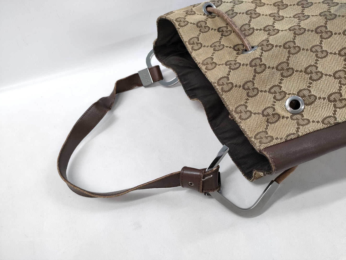 GUCCI One-Shoulder GG Canvas Drawcord Shoulder Bag