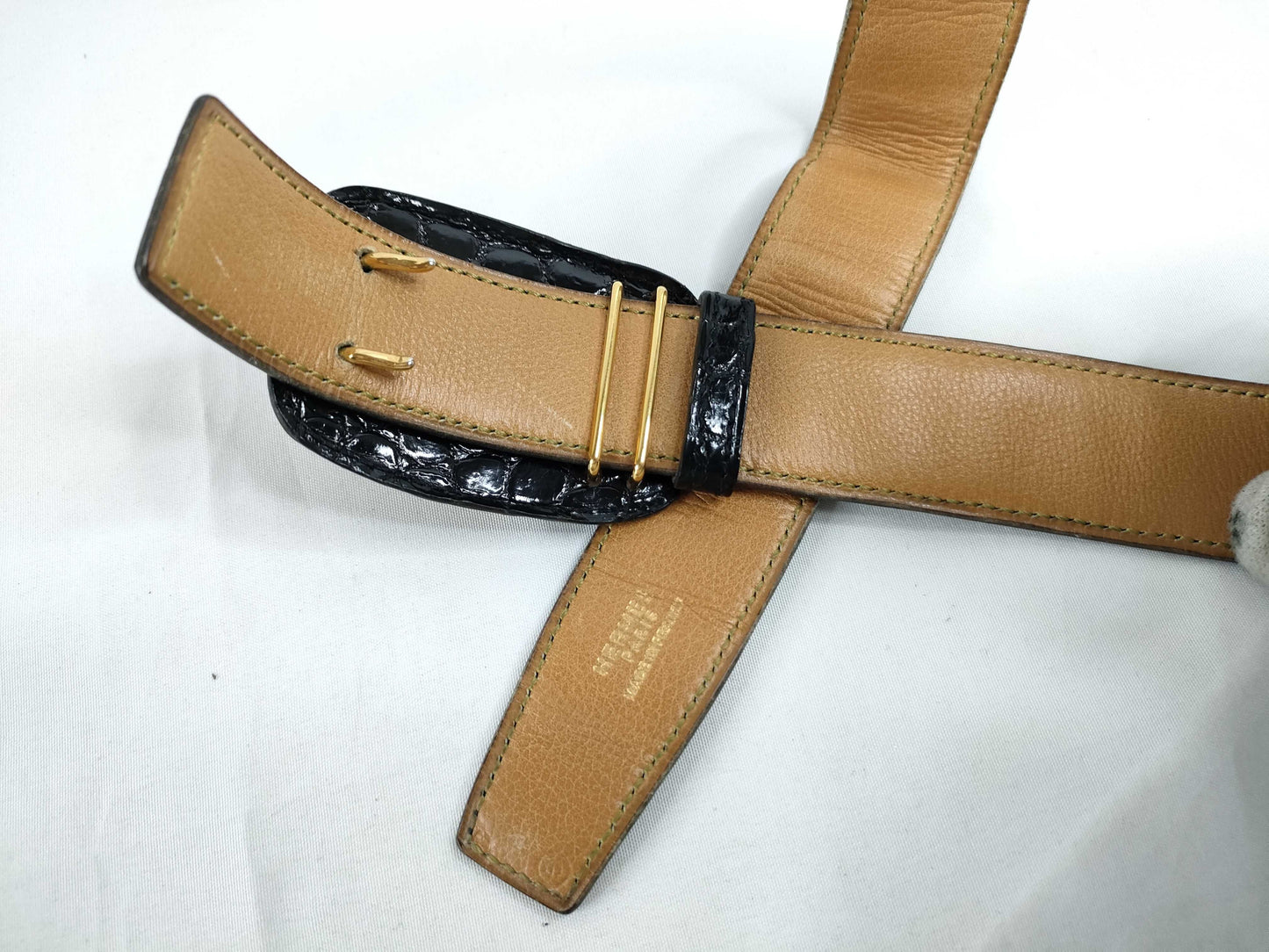 HERMES Niloticus Belt with Horse Harness Motif, Black, 〇G Belt