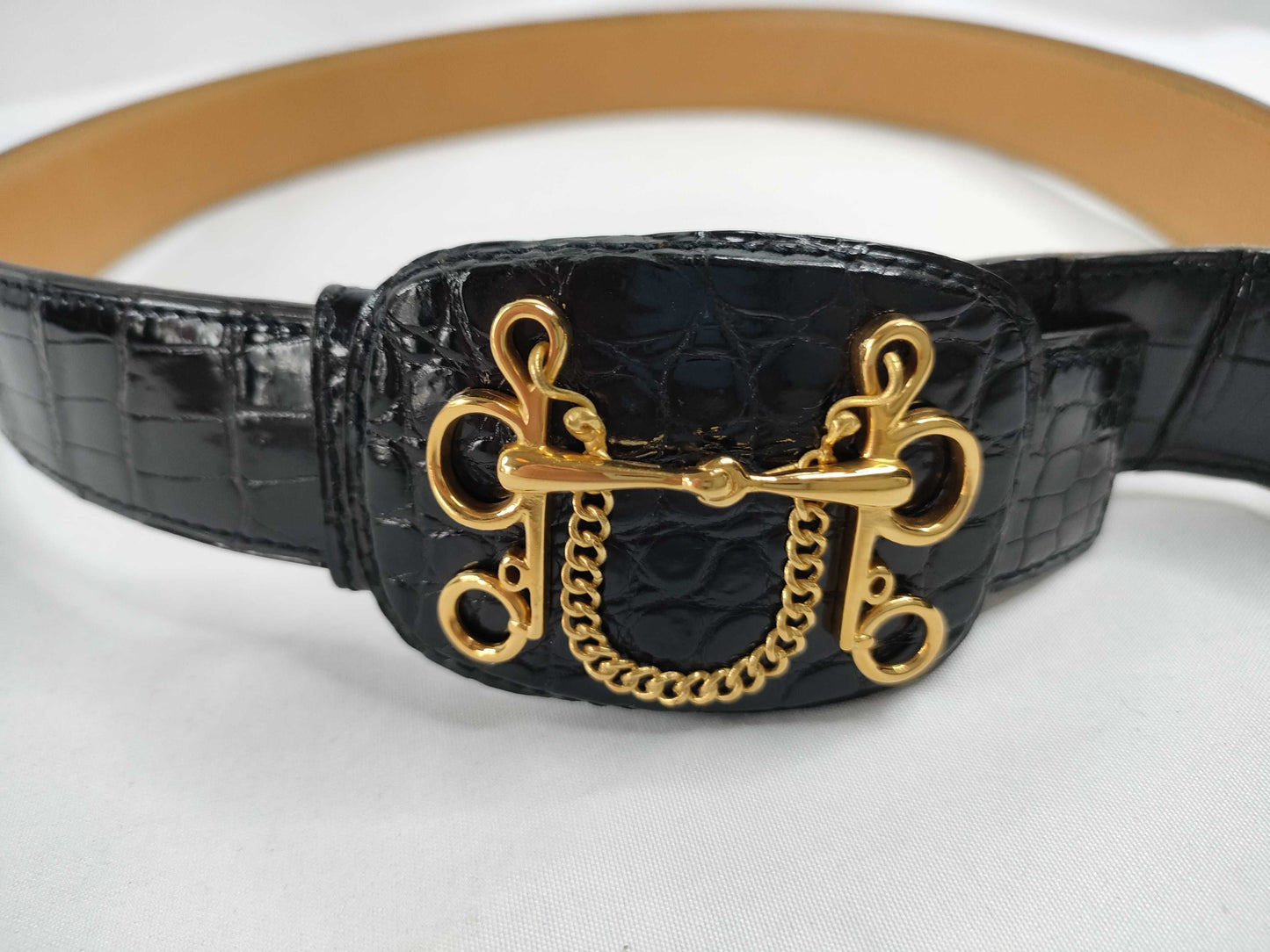 HERMES Niloticus Belt with Horse Harness Motif, Black, 〇G Belt